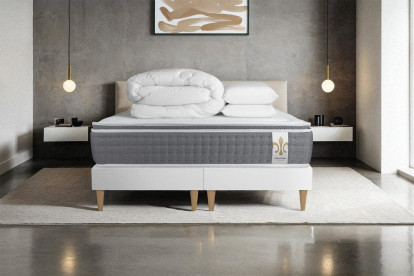 Pack lit complet 160x200 cm - Matelas + 2 Sommiers Blancs + 2 oreillers + Couette - Vingt-Six PLUS