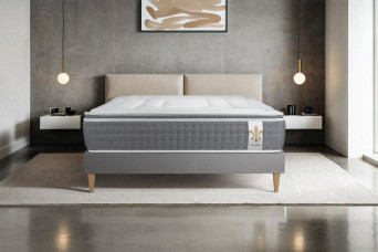 Ensemble Matelas Sommier 140x190 cm - Sommier Gris (en kit) - Vingt-Six PLUS