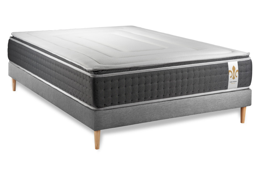 Ensemble Matelas Sommier 140x190 cm - Sommier Gris (déjà monté) - Vingt-Six PLUS