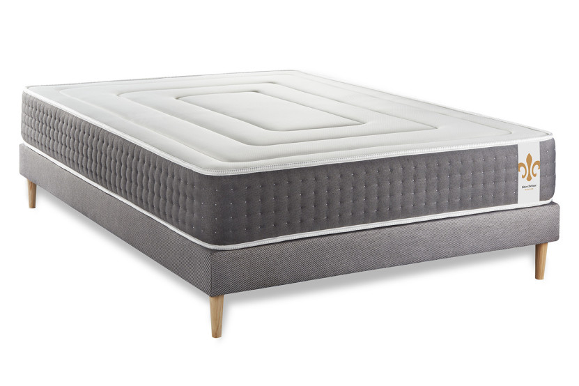 Ensemble Matelas Sommier 200x200 cm - Sommier Gris (en kit) - Vingt-Six