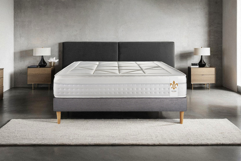 Ensemble Matelas Sommier 140x190 cm - Sommier Gris (déjà monté) - Vingt-Huit