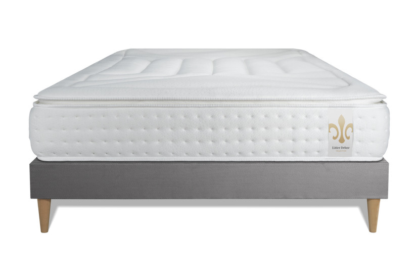 Ensemble Matelas Sommier 140x190 cm - Sommier Gris (en kit) - Vingt-Quatre PLUS