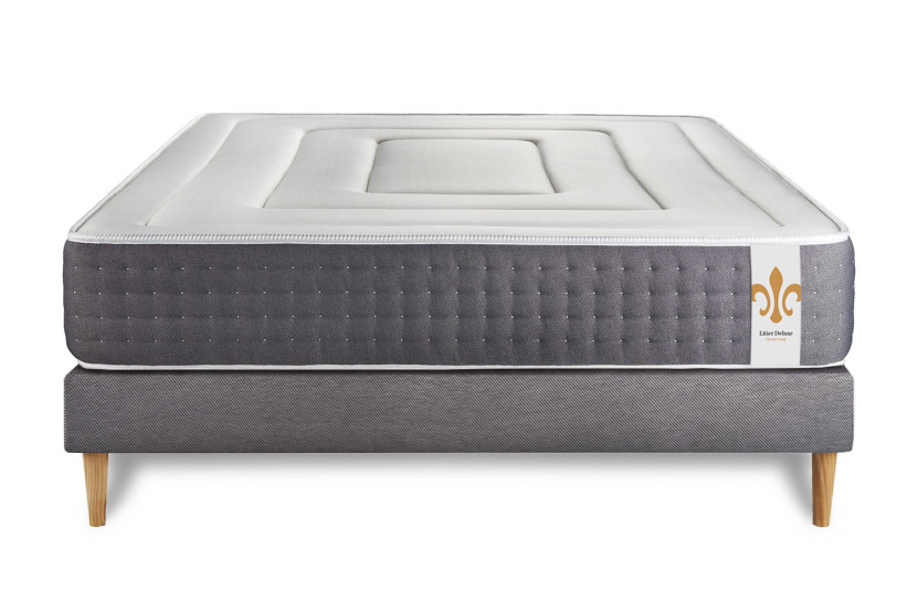 Ensemble Matelas Sommier 140x190 cm - Sommier Gris (en kit) - Vingt-Six