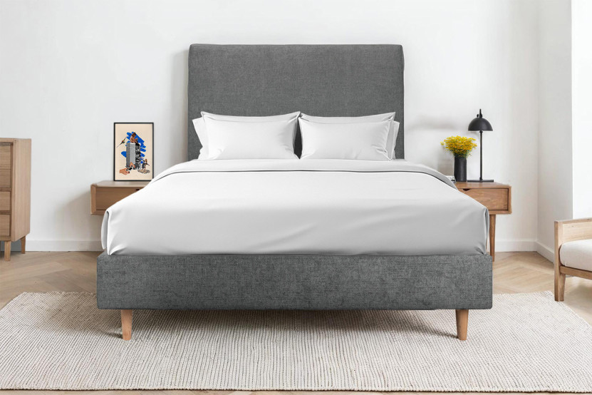 Sommier Tapissier 160x200 cm - H35 cm - Toile nattée - Gris anthracite