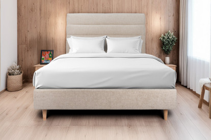 Tête de lit 140 cm Lignes - Tissu Toile Natté Beige Brun