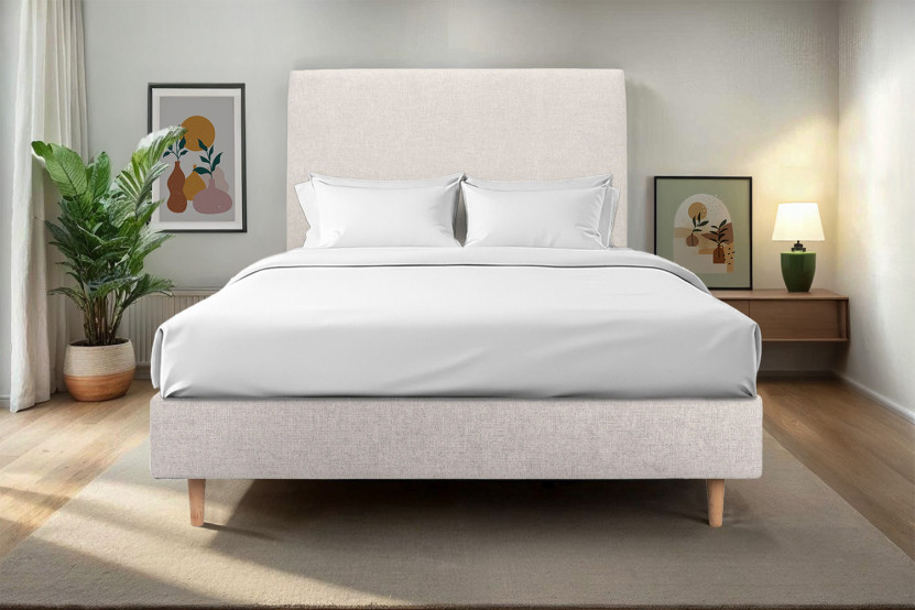 Tête de lit 150 cm Tapissée - Tissu Toile Natté Beige Clair