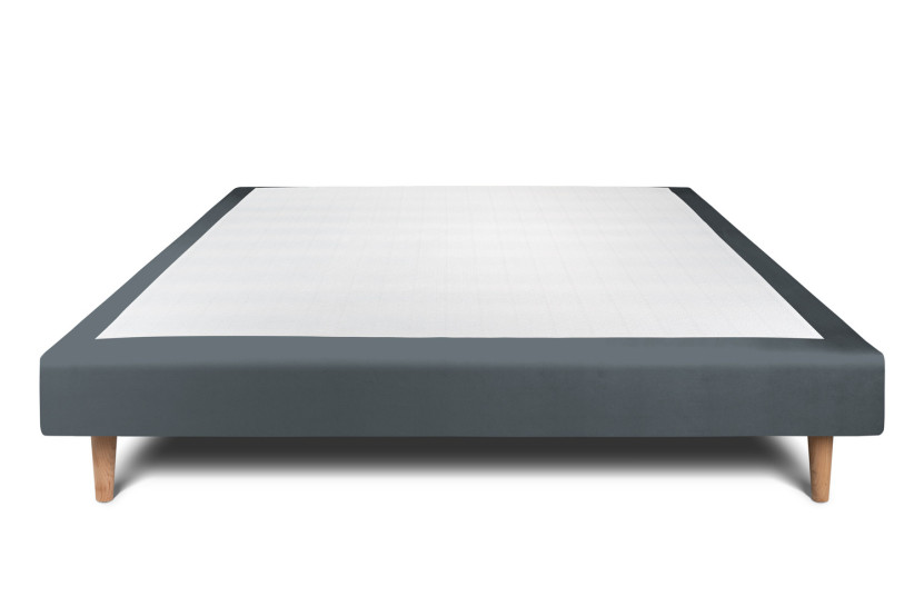 Sommier Tapissier 135x190 cm - H29 cm - Velours - Gris anthracite