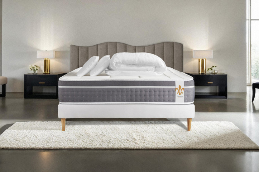 Pack lit complet 140x200 cm - Matelas + Sommier Blanc + 2 oreillers + Couette - Trente