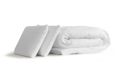 Pack lit complet 160x200 cm - Matelas + Sommier Gris (en kit) + 2 oreillers + Couette - Vingt-Quatre PLUS