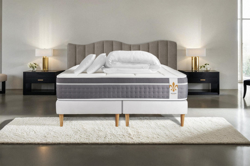 Pack lit complet 200x200 cm - Matelas + 2 Sommiers Blancs + 2 oreillers + Couette - Trente