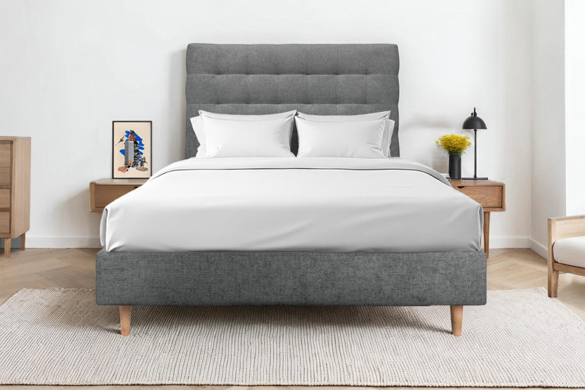 Tête de lit 200 cm Capitonnée - Tissu Toile Natté Gris Anthracite