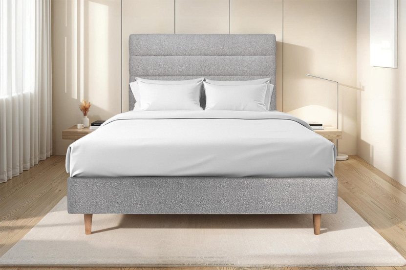 Tête de lit 160 cm Lignes - Tissu Bouclette Gris