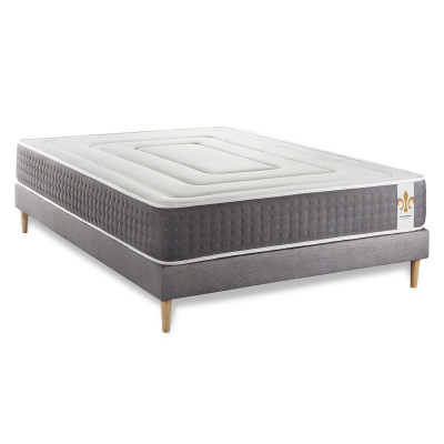 Ensemble Matelas Sommier 140x190 cm - Sommier Gris (en kit) - Vingt-Six
