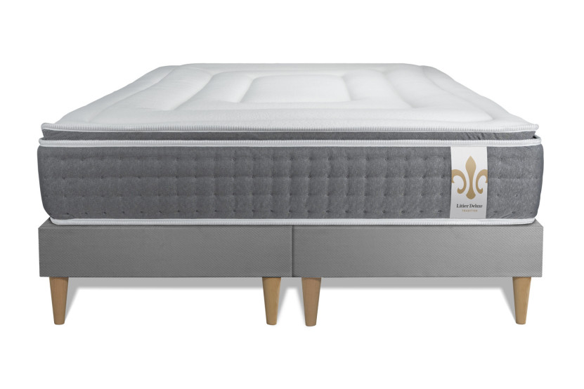 Ensemble Matelas Sommier 200x200 cm - 2 Sommiers Gris - Vingt-Six PLUS