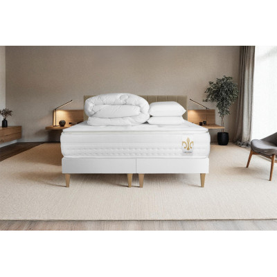 Pack lit complet 180x200 cm - Matelas + 2 Sommiers Blancs + 2 oreillers + Couette - Vingt-Huit PLUS