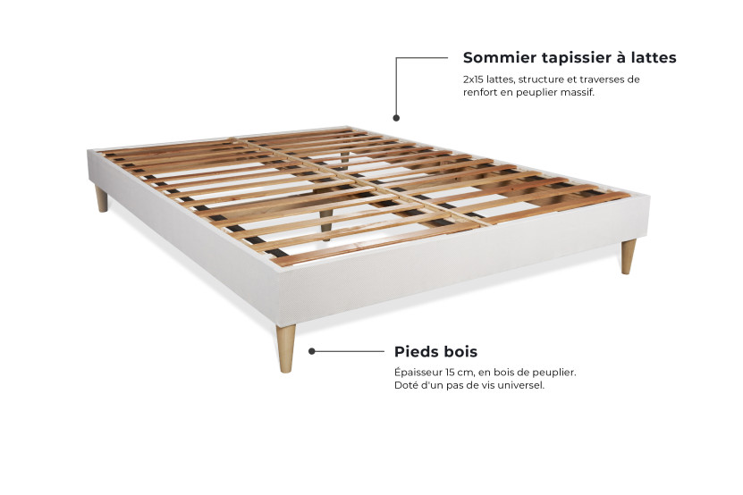Ensemble Matelas Sommier 160x200 cm - Sommier Blanc (en kit) - Trente