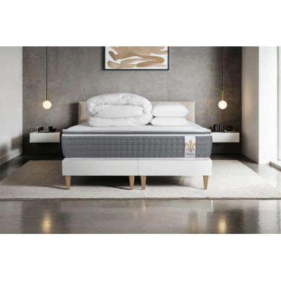 Pack lit complet 180x200 cm - Matelas + 2 Sommiers Blancs + 2 oreillers + Couette - Vingt-Six PLUS