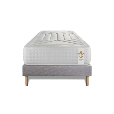 Ensemble Matelas Sommier 90x190 cm - Sommier Gris (déjà monté) - Vingt-Quatre