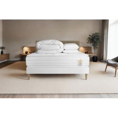 Pack lit complet 140x200 cm - Matelas + Sommier Blanc + 2 oreillers + Couette - Vingt-Huit PLUS