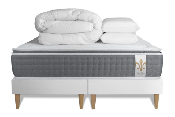 Pack lit complet 200x200 cm - Matelas + 2 Sommiers Blancs + 2 oreillers + Couette - Vingt-Six PLUS