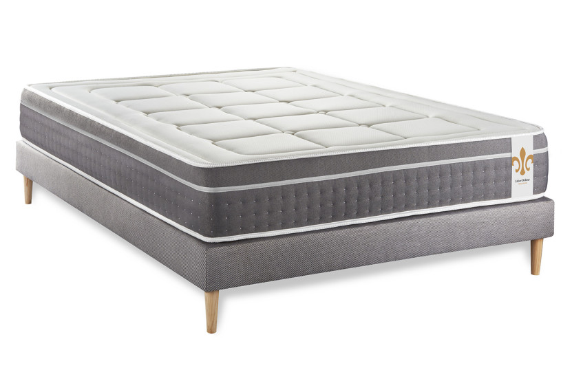 Ensemble Matelas Sommier 140x190 cm - Sommier Gris (déjà monté) - Trente