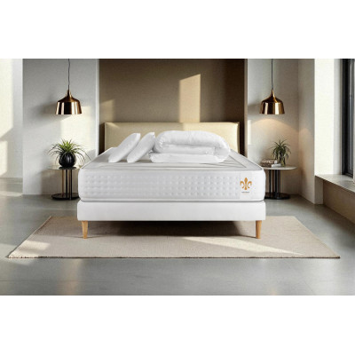 Pack lit complet 160x200 cm - Matelas + Sommier Blanc + 2 oreillers + Couette - Vingt-Quatre