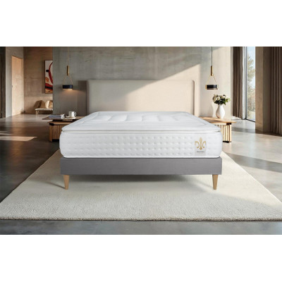 Ensemble Matelas Sommier 140x190 cm - Sommier Gris (déjà monté) - Vingt-Quatre PLUS
