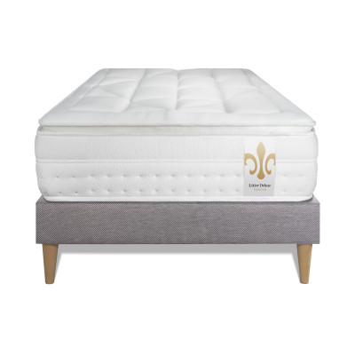Ensemble Matelas Sommier 90x190 cm - Sommier Gris (en kit) - Vingt-Huit PLUS