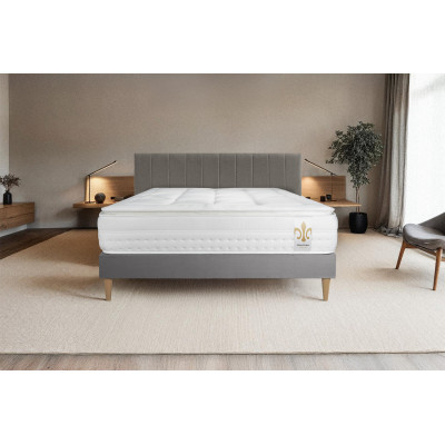Pack lit complet 160x200 cm - Matelas + Sommier Gris + 2 oreillers + Couette - Vingt-Huit PLUS