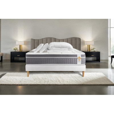 Pack lit complet 140x200 cm - Matelas + Sommier Blanc (en kit) + 2 oreillers + Couette - Trente