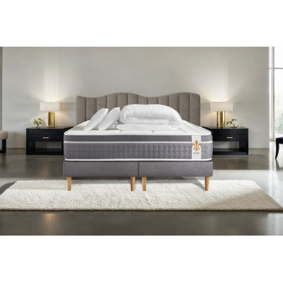 Pack lit complet 180x200 cm - Matelas + 2 Sommiers Gris + 2 oreillers + Couette - Trente