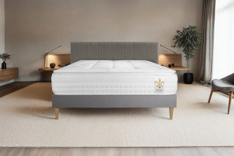 Ensemble Matelas Sommier 140x190 cm - Sommier Gris (en kit) - Vingt-Huit PLUS