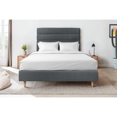 Tête de lit 140 cm Lignes - Tissu Velours Gris Anthracite