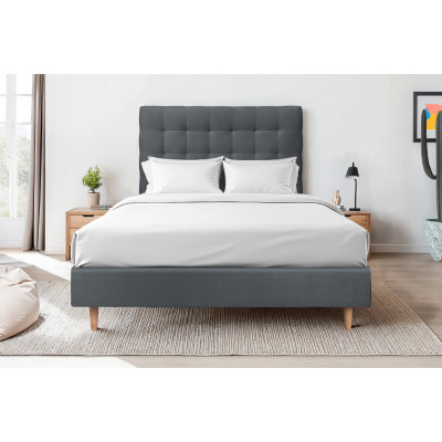 Tête de lit 140 cm Capitonnée - Tissu Velours Gris Anthracite