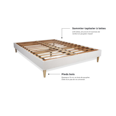 Pack lit complet 140x200 cm - Matelas + Sommier Blanc (en kit) + 2 oreillers + Couette - Vingt-Quatre