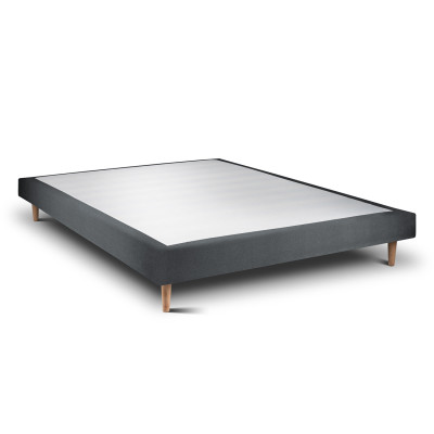 Sommier Tapissier 135x190 cm - H29 cm - Velours - Gris anthracite