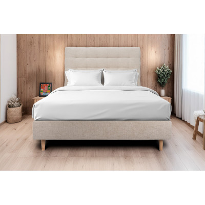 Tête de lit 140 cm Capitonnée - Tissu Toile Natté Beige Brun