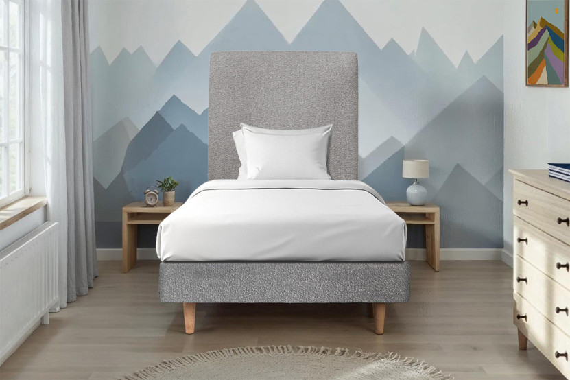 Sommier Tapissier 90x200 cm - H29 cm - Bouclette - Gris