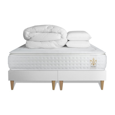 Pack lit complet 160x200 cm - Matelas + 2 Sommiers Blancs + 2 oreillers + Couette - Vingt-Quatre PLUS