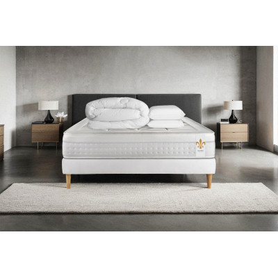Pack lit complet 160x200 cm - Matelas + Sommier Blanc + 2 oreillers + Couette - Vingt-Huit
