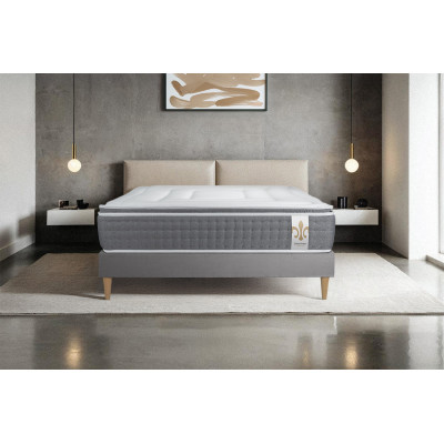 Ensemble Matelas Sommier 200x200 cm - Sommier Gris (en kit) - Vingt-Six PLUS