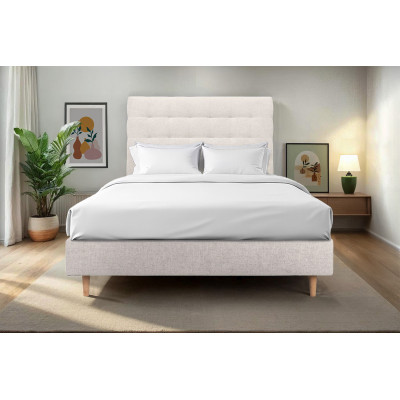Tête de lit 140 cm Capitonnée - Tissu Toile Natté Beige Clair