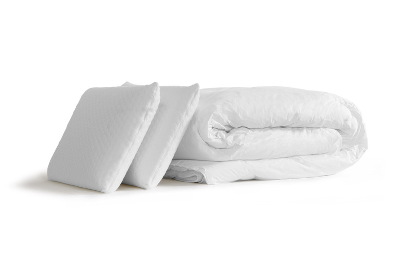 Pack lit complet 140x200 cm - Matelas + Sommier Gris (en kit) + 2 oreillers + Couette - Vingt-Quatre PLUS