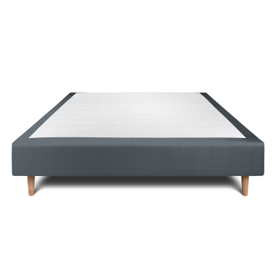 Sommier Tapissier 150x190 cm - H35 cm - Velours - Gris anthracite