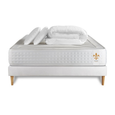 Pack lit complet 160x200 cm - Matelas + Sommier Blanc + 2 oreillers + Couette - Vingt-Quatre