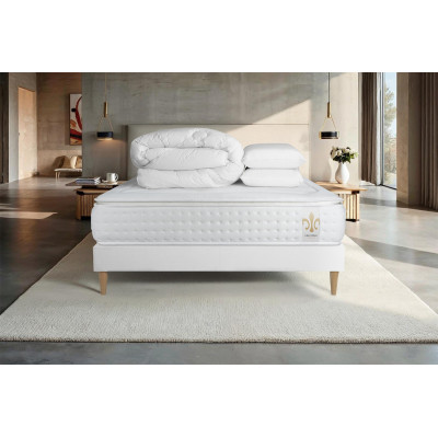Pack lit complet 180x200 cm - Matelas + Sommier Blanc (en kit) + 2 oreillers + Couette - Vingt-Quatre PLUS