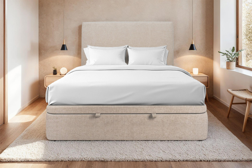 Sommier Coffre 140x200 cm - Toile nattée  - Beige brun