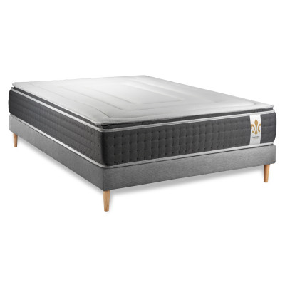 Ensemble Matelas Sommier 160x200 cm - Sommier Gris (en kit) - Vingt-Six PLUS