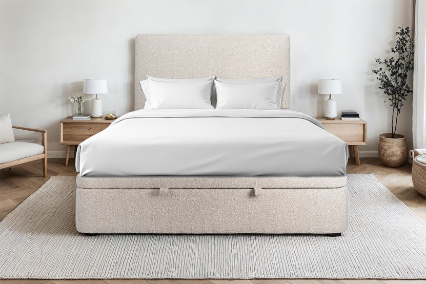 Sommier Coffre 140x190 cm - Bouclette - Beige clair