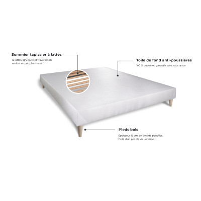 Pack lit complet 160x200 cm - Matelas + Sommier Blanc + 2 oreillers + Couette - Vingt-Quatre PLUS